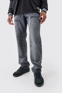 Boohoo Relaxed Rigid Carpenter Acid Wash Jeans, Charcoal