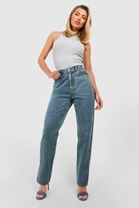 Boohoo Basic Jeans Met Split En Rechte Pijpen, Vintage Wash