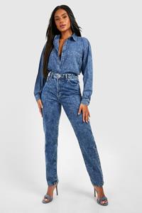 Boohoo Basics Straight Leg Jeans, Acid Wash Dark Blue