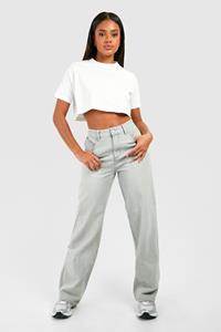 Boohoo Jeans Met Vervaagde Zakken, Naaddetail En Rechte Pijpen, Bleach Wash