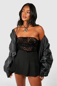 Boohoo Lace Ruched Bandeau Top, Black