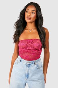 Boohoo Lace Ruched Bandeau Top, Pink