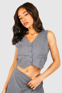 Boohoo Geborstelde Mergel Gilet Met Krijtstrepen, Grey Marl