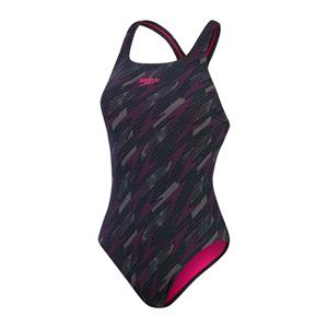 Damesbadpak Speedo Hyperboom Allover Medalist in zwart roze