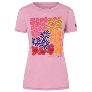 SUPER.NATURAL T-Shirt für Damen, Merino MAT IS Blumen Motiv, Reise, bunt