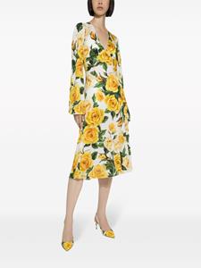dolce&gabbana Dolce & Gabbana Midi-jurk met roosprint - Wit
