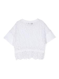 Monnalisa T-shirt met vlakken van kant - Wit