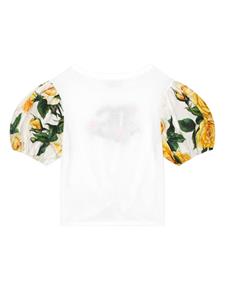 dolce&gabbanakids Dolce & Gabbana Kids T-shirt met roosprint - Wit