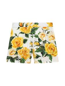 dolce&gabbanakids Dolce & Gabbana Kids Katoenen shorts met roosprint - Wit