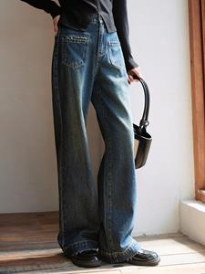 Mishow Misshow Vintage Herfst Jeans Voor Vrouwen 2023 Nieuwe Hoge Taille Rechte Losse 100% Katoen Flare Broek MXC41K0469