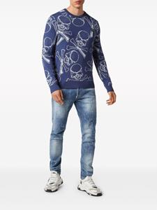 Philipp Plein T-shirt met doodskopprint - Blauw