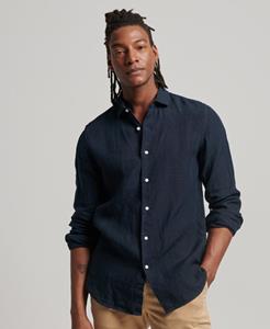 Superdry Mannen Casual Linnen Overhemd met Lange Mouwen Blauw