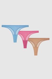 Understatement Damen vegan Mesh Thong Pack Blau, Rosa & Sand