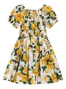 dolce&gabbanakids Dolce & Gabbana Kids Katoenen jurk met roosprint - Geel