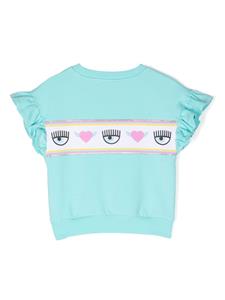 chiaraferragnikids Chiara Ferragni Kids T-shirt met ruches en Eyelike-patroon - Blauw