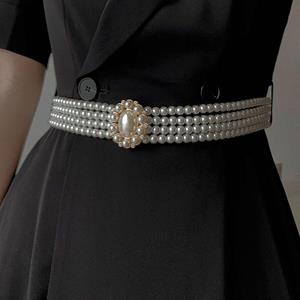 Minat Elastic Metal Buckle Crystal For Girls Dress Decoration Women Waistband Faux Pearl Korean Belt