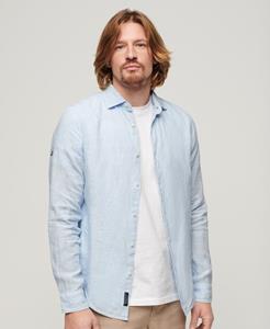 Superdry Mannen Casual Linnen Overhemd met Lange Mouwen Lichtblauw