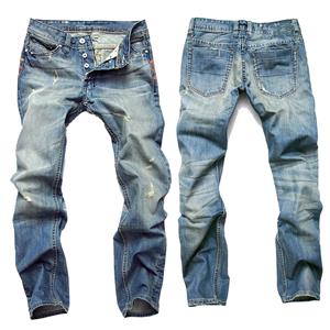 Top sex products Jeans voor heren Modieuze jeans met gescheurde rechte pijpen en slanke knopen