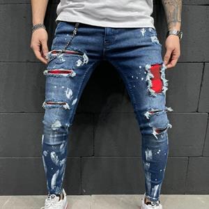 YIKX Fashion Heren Ripped Jeans Skinny Jean Broek Mannelijke Hip-hop Denim Broek Street Casual Harlan Locomotief Hole Jeans