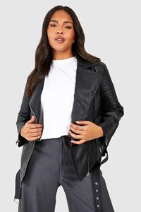 Boohoo Plus Nepleren Biker Jas Met Kraag, Black