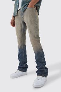Boohoo Tall Onbewerkte Flared Slim Fit Ombre Jeans Met Gusset Detail, Mid Blue