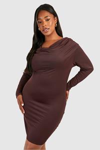 Boohoo Plus Strakke Mini Jurk Met Waterval Hals, Chocolate
