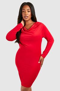 Boohoo Plus Strakke Mini Jurk Met Waterval Hals, Red