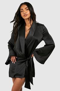 Boohoo Satijnen Wikkel Blouse Jurk, Black