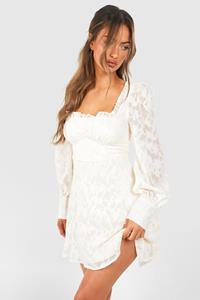 Boohoo Melkmeisjes Mini Jurk Met Textuur En Korset Detail, Cream