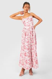 Boohoo Porselein Print Midaxi Melkmeisjes Jurk, Red