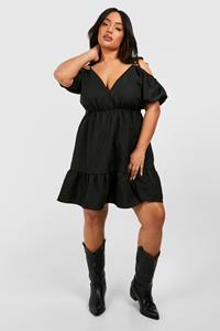 Boohoo Plus Geweven Skater Jurk Met Laagjes, Black