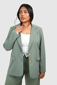 Boohoo Plus Single Breasted Relaxed Fit Tailored Blazer, Khaki