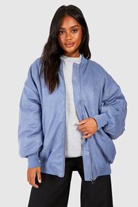 Boohoo Oversized Faux Suede Bomber Jacket, Blue