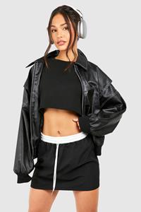 Boohoo Petite Mini Rokje Met Contrasterende Tailleband En Touwtjes, Black
