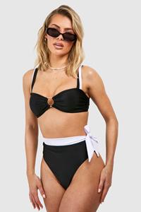 Boohoo Mono Colour Block O-Ring Bikini Top, Black