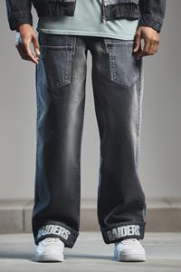 Boohoo Nfl Raiders Baggy Rigid Multi Pocket Spliced Jeans, Charcoal