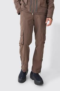 Boohoo Fixed Waist Washed Nylon Cargo Pants, Khaki