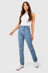 Boohoo Tall Basics Ripped Knee Straight Leg Jeans, Vintage Wash