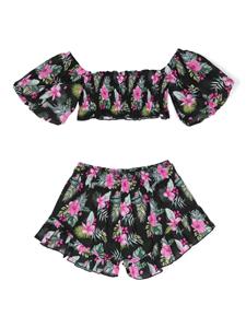 Monnalisa Shorts met bloemenprint - Zwart