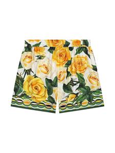 dolce&gabbanakids Dolce & Gabbana Kids Katoenen shorts met roosprint - Geel
