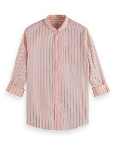 Scotch & Soda Dobby stripe roll up sleeves coral stripe