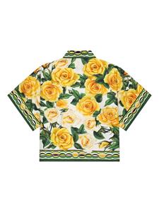 dolce&gabbanakids Dolce & Gabbana Kids Zijden shirt met roosprint - Geel