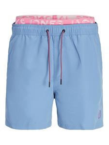 Jack & Jones Heren zwemshorts jpstfiji dubbele waistband effen lichtblauw/neon roze