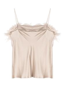 Antonelli Satijnen top met veren afwerking - Beige