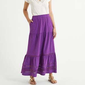 ANNE WEYBURN Lange rok in tricot, onderkant met volant