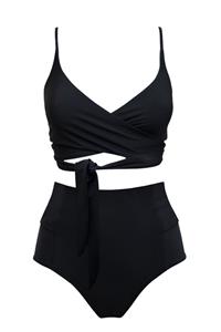 Anekdot Damen vegan Bikini-Set Schwarz / Lin + Bow-Back