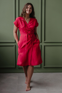 AmourLinen Damen vegan Wickelkleid Olivia Viva Magenta Rot