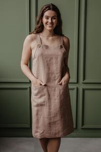AmourLinen Damen vegan Kleid Schürze Jade Rosy Braun