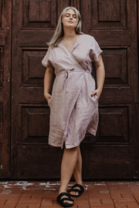 AmourLinen Damen vegan Wickelkleid Rom Dusty Rose