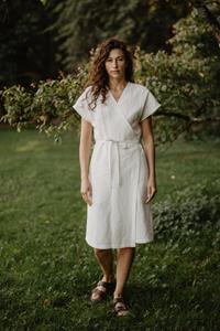 AmourLinen Damen vegan Wickelkleid Leinen Rom Gestreift